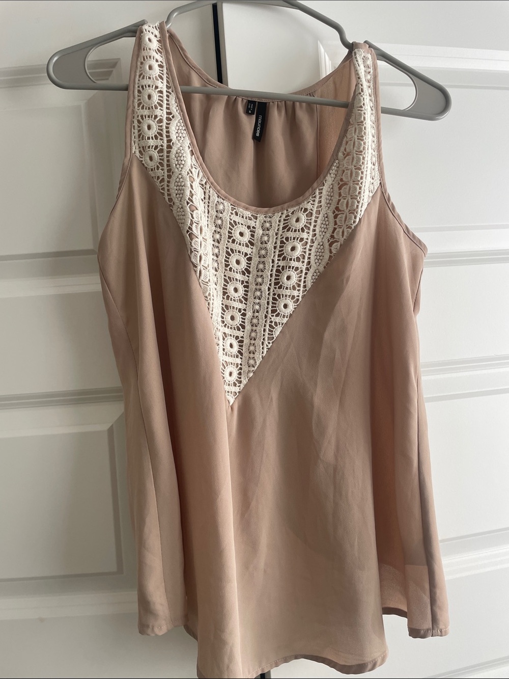 Maurices Blush tan Camisole with Cream Crochet Yoke